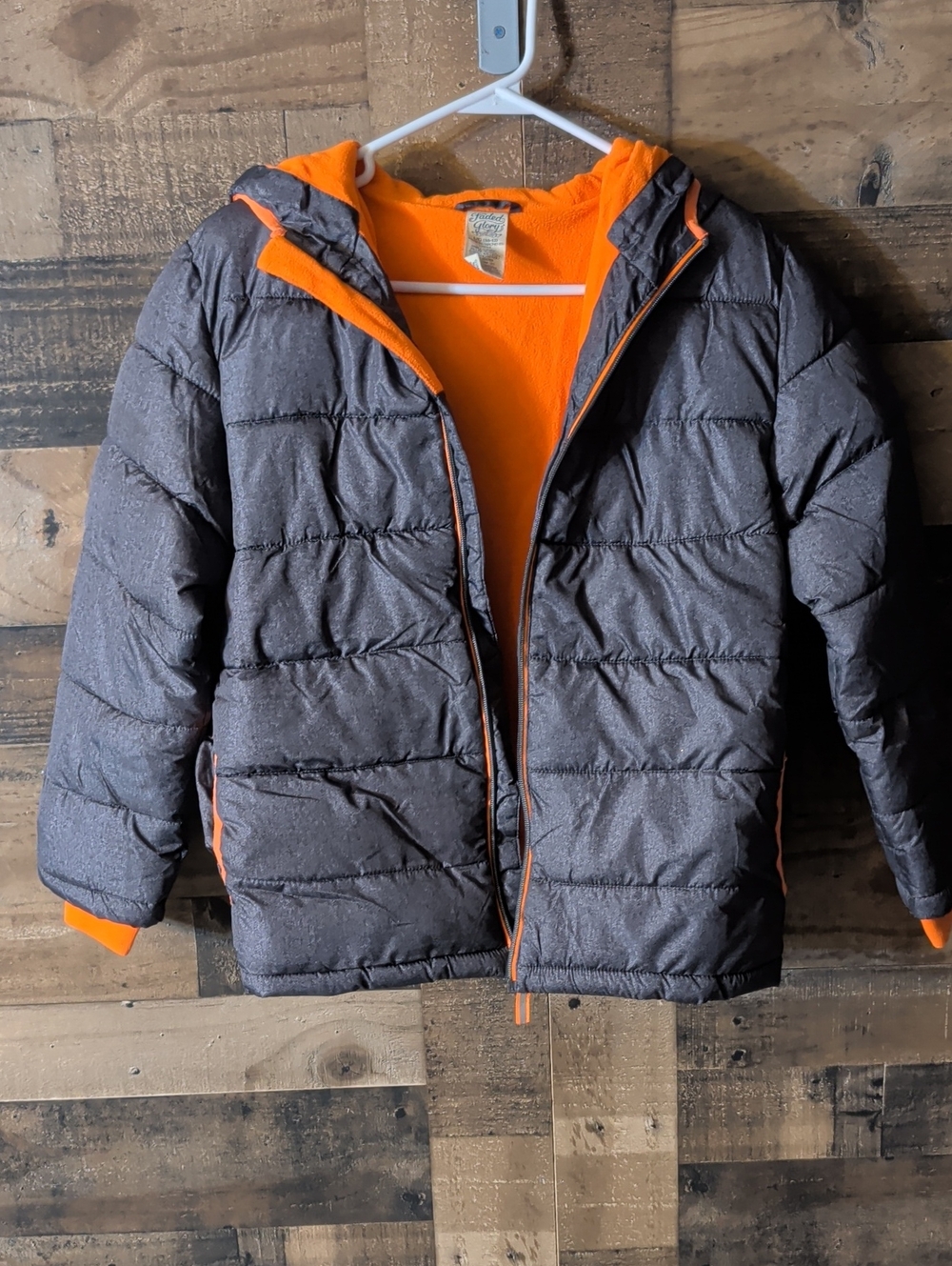 Faded Glory Kids Charcoal Gray Puffer Jacket with Orange Lining